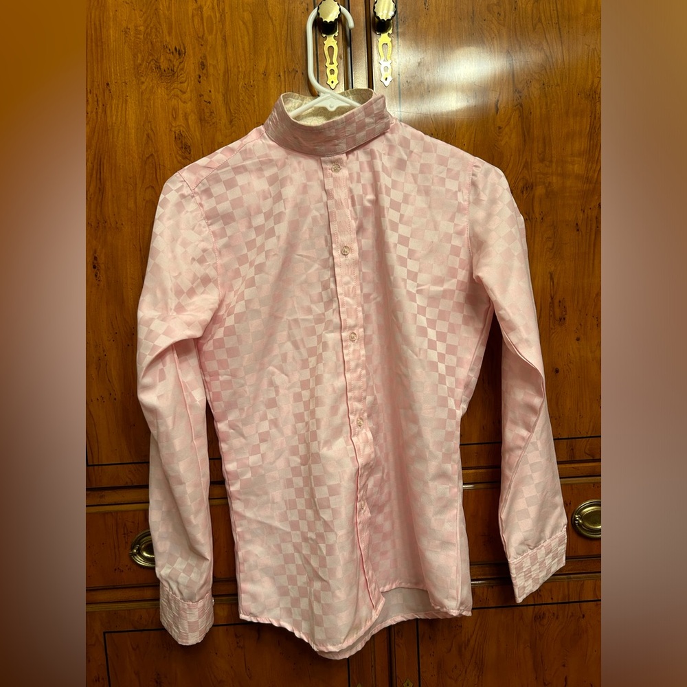 Pink Checkered Long Sleeve Equestrian Show Shirt